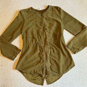 Maurice’s Army Green Zip Blouse with Drawstring at Waist